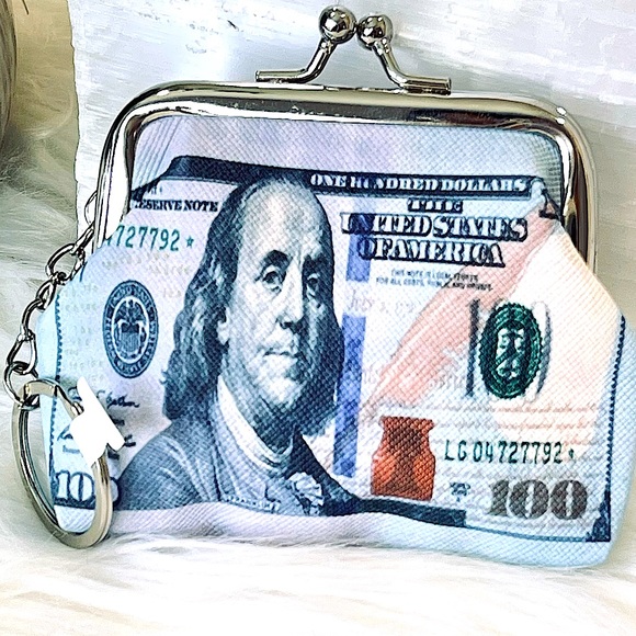 - Accessories - 🌟🌟SOLD ☀️☀️MONEY PATTERN PURSE Ben Franklin COIN WALLET keyring pouch CHANGE t